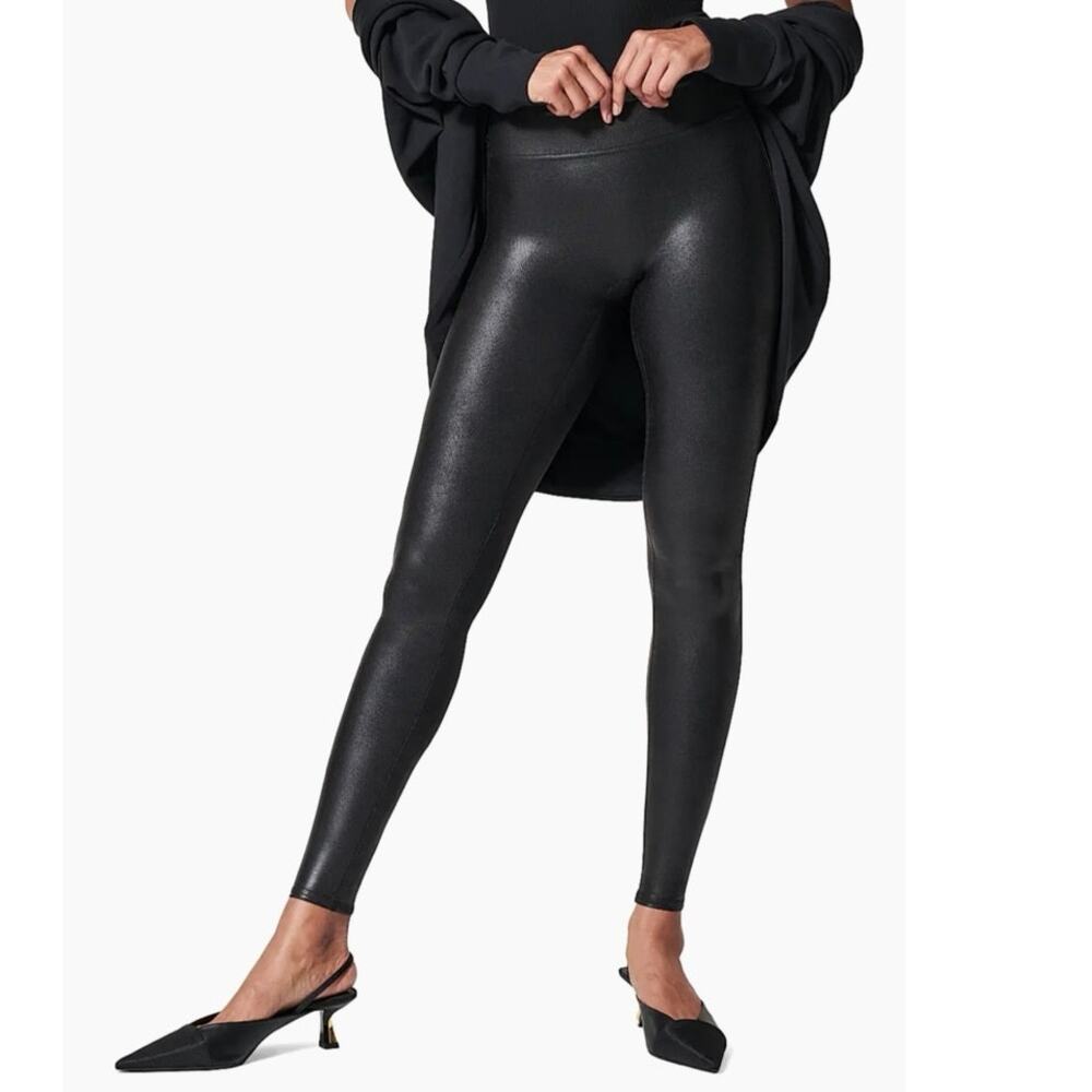 NEW Spanx Faux Leather Leggings Black Shaping High Waist Stretch Pull On Pants